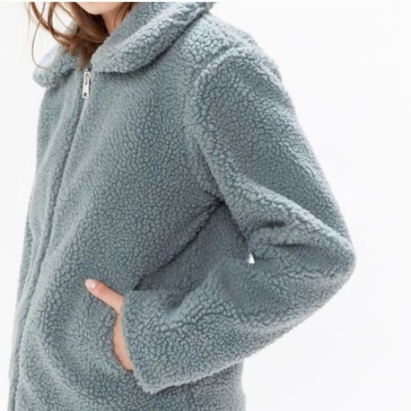 Urban Outfitters BDG Theo Teddy Sherpa Jacket in Eucalyptus Green Sz Small - Picture 3 of 12